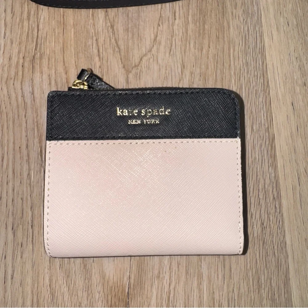 Kate Spade Light Pink & Black Crossbody Tote Bag & Matching Wallet